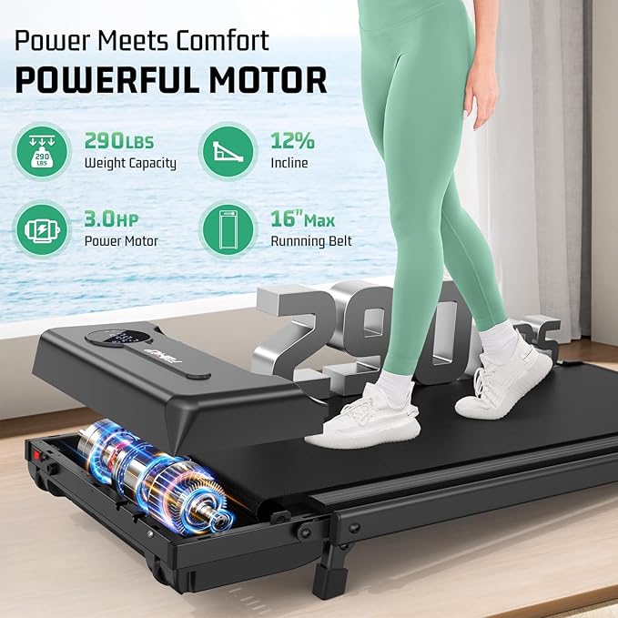Walking Pad Treadmill with Desk Workstation, 15% Incline Treadmill with Handle Bar, Foldable Treadmills Under Desk for Home/Office, 400 lbs+ Capacity, Adjustable Height, Removable Desk, 3.5HP Motor