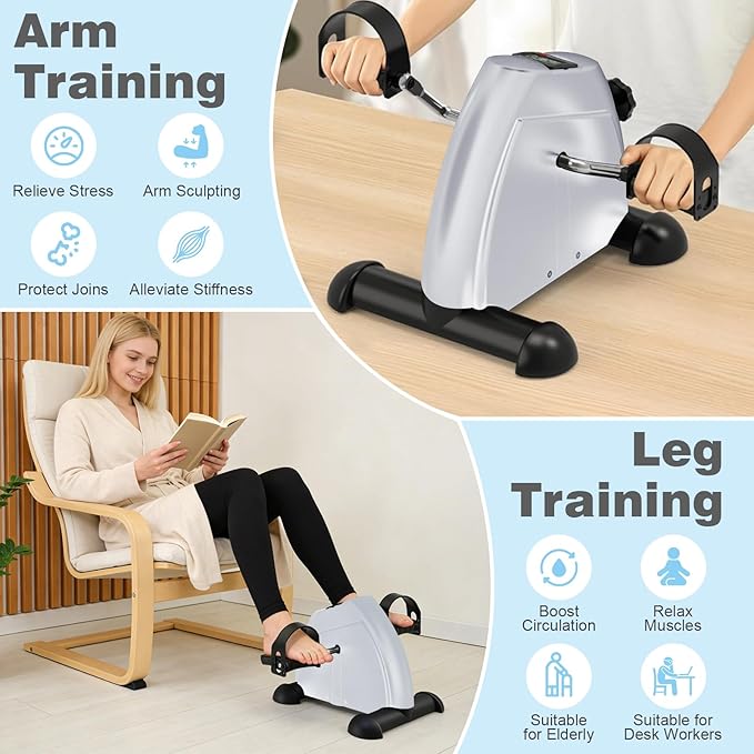Mini Exercise Bike: Portable Under Desk Bike Pedal Exerciser Foot Cycle Arm & Leg Pedal Exerciser with LCD Screen Displays & Adjustable Resistance for Home/Office