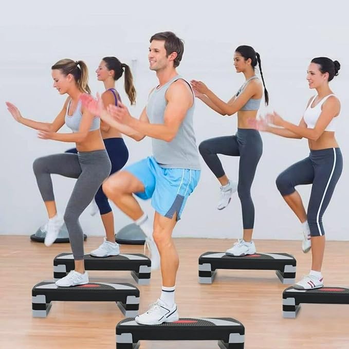 Aerobic Step Platform Trainer with Adjustable 3-Level Risers (4", 6", 8" Height) – 400 lb Capacity Non-Slip Exercise Stepper for Cardio & Strength Workouts at Home or Gym