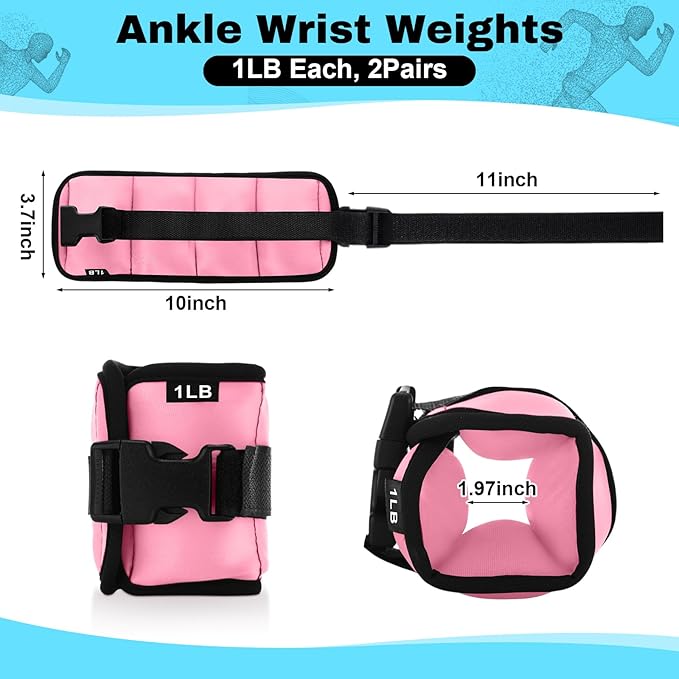 2 Pairs Ankle Wrist Weights for Land or Aquatic Exercise Aqua Cuffs Aqua Aerobics Fitness Bands for Ankle and Wrist Adjustable Weights for Swimming Pool Workout Equipment
