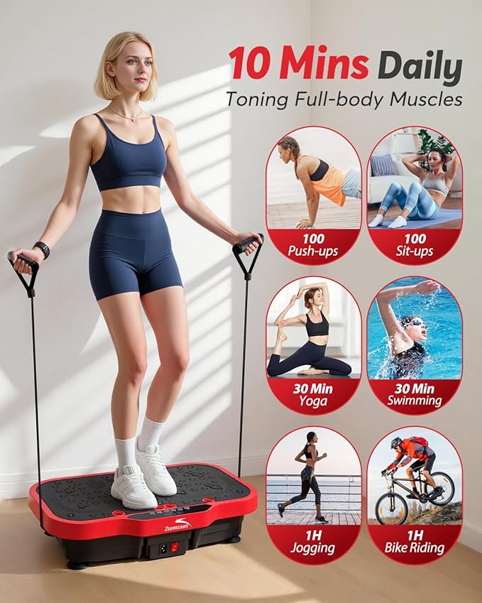 Vibration Plate Exercise Machine, 8000 Vibrations/min Adjustable Fitness Platform, 400 Lbs Capacity Whole Body Workout Extra Large Size Platform with Bluetooth for Weight Loss, Women & Men