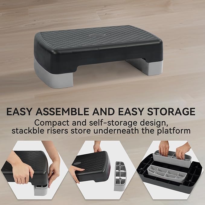 18" Aerobic Exercise Step Platform, Lightweight Portable Step Up Platform Trainer, Adjustable Height 3.9”5.9” for Home Gym