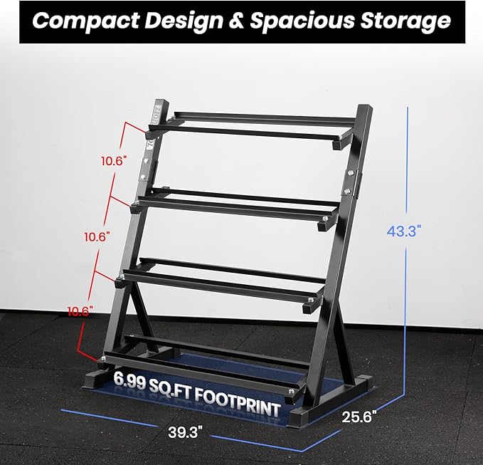 LIONSCOOL Adjustable Dumbbell Rack Stand, 4 Tier Heavy Duty Weight Storage Dumbbell Rack for Dumbbells & Kettlebells, Compact Space-Saving Organizer Stand for Home Gym, 1000+ LB Capacity