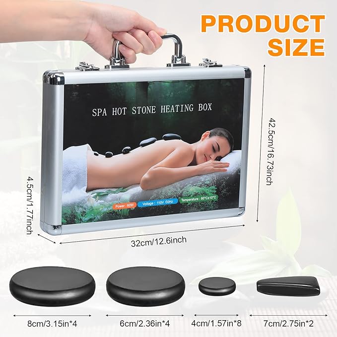 Yunsailing Hot Stones Massage Set 18 Pieces Basalt Hot Rocks Massage Rocks Kit Black Smooth Stones for Professional Home Spa Warming Relaxing Pain Relief, Constant 50°c (122°f)(Temperature Constant)