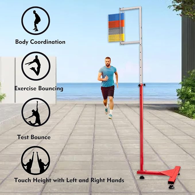 Vertical Jump Trainer, Adjustable Height, Metal Gym School Vertical Jump Tester, Sports Athlete Training Vertical Jump Tester 3.9-11.5 Feet, Portable Jump Strength Training Equipment Tool, red