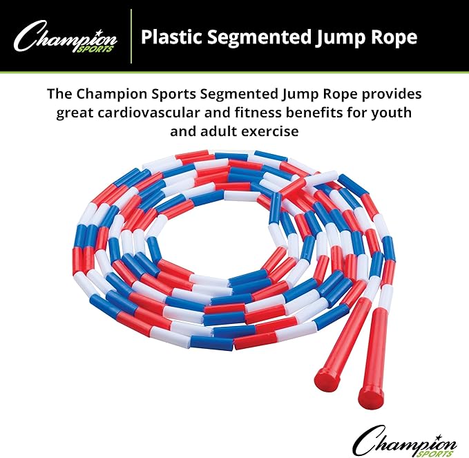 Champion Sports Plastic Segmented Jump Ropes – 7 to 16 ft Lengths – Fun, Durable Ropes for All Ages, Available in Multiple Color Options, Great for Cardiovascular Fitness & Rhythm