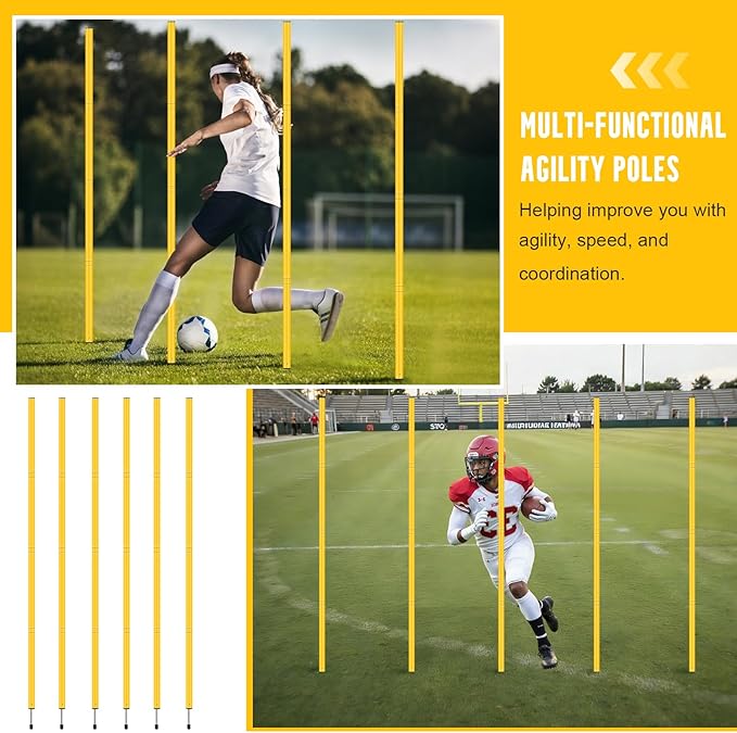 Agility Training Set: 3 Adjustable Speed Hurdles, 6 Agility Poles, 1 Agility Ladder, 12 Soccer Cones & Jump Rope, Multi-Function Soccer Training Equipment for Athletes, Amateurs, Youth