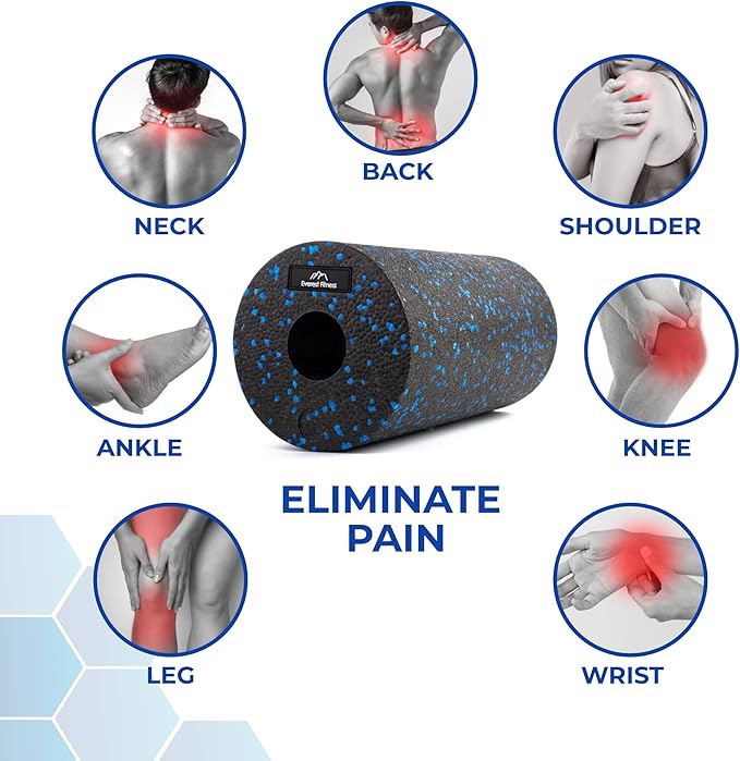 Foam Roller - Medium Density Level - Foam Rollers for Back Pain or Muscle Massage - Deep Tissue Massage - Black/Blue