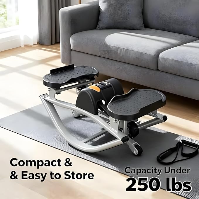 U-Shaped Rock Stepper, with Resistance Band & Mat - Side to Side Low-Impact Fitness Stepper for Home Workout, Compact for Legs Glutes Abs, Rock Stepper with Digital Display