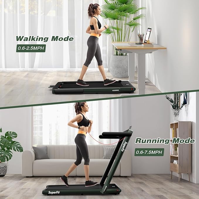 Goplus 2 in 1 Folding Treadmill, 2.25HP Superfit Under Desk Electric Treadmill, Installation-Free with Remote Control, APP Control and LED Display, Walking Jogging for Home Office