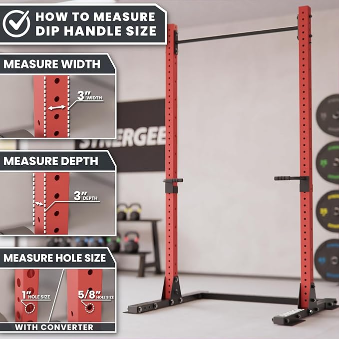 Synergee Dip Handles for Power and Squat Racks. Dip Stand Compatible with 2x2, 2x3, and 3x3 Racks. Dip Bars for Tricep Dips, Bodyweight Training, and Upper Body Workouts