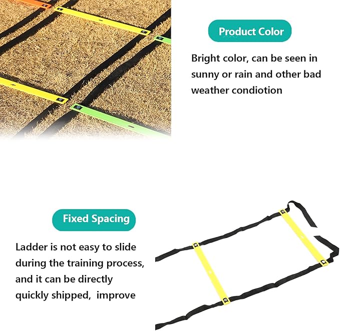 Fixed Agility Ladder for Football Training, Speed Rope Ladder with 12 Rungs, Bright Color Footwork Ladder for Soccer Drills, 6M Durable PP Sports Ladder for Team and