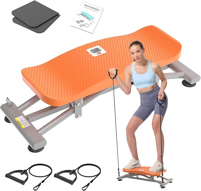 HOTWAVE Ski Balance Board with LCD Display and 300LB Weight Capacity, Rocking Stepper Ski Simulator for Home Workout, Ideal for Balance, Cardio and Core Workout for Adults
