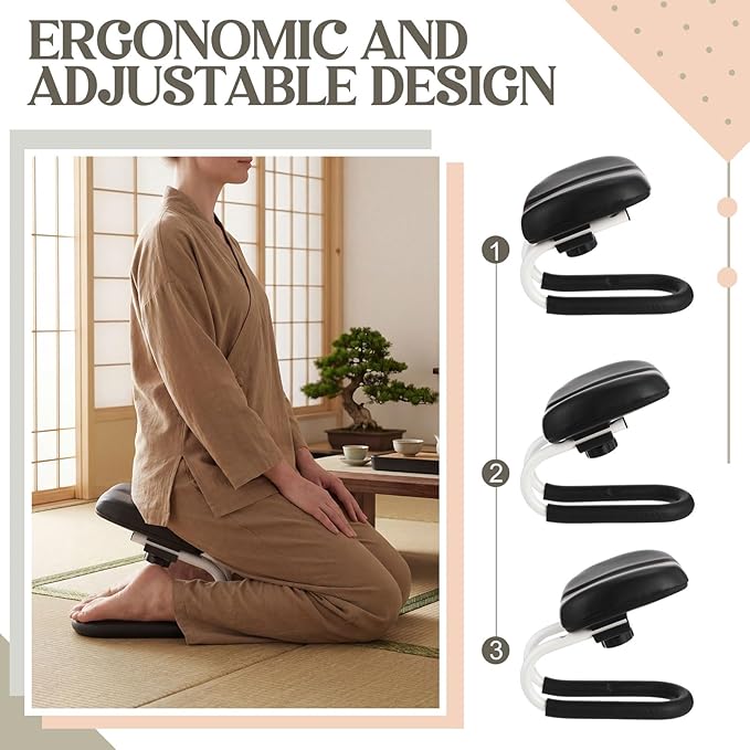 Meditation Bench with Carrying Bag, 3 Level Adjustable Metal Meditation Stool, Non-Slip Prayer Kneeling Stool with Cushion, Ergonomic Portable Prayer Chair Squat Seat for Meditations Yoga
