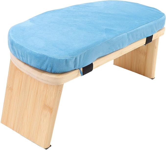 Wooden Meditation Bench, Ergonomic Detachable Meditation Kneeling Stool, Soft Cushion and Carry Bag Stool with Wood Cotton, Ideal for Yoga & Home Practice (Blue)