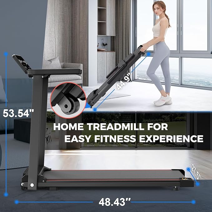 Treadmills for Home Foldable Treadmill with Handles 3 HP Folding Treadmills Walking Pad Treadmill with Handle Bar Quiet Walking Machine, 300LBS Capacity Portable Small Running Pad Home Gym
