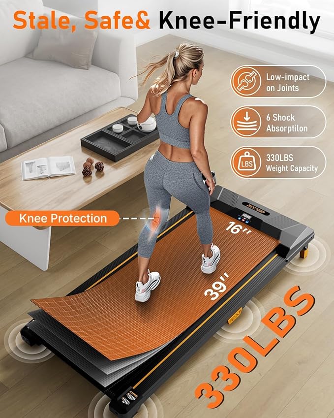 Walking Pad Treadmill, BestGod Incline Under Desk Treadmill 330lbs Capacity, 2.5HP Portable Treadmills for Home, Compact Treadmills Mini Running Machine with Remote Control