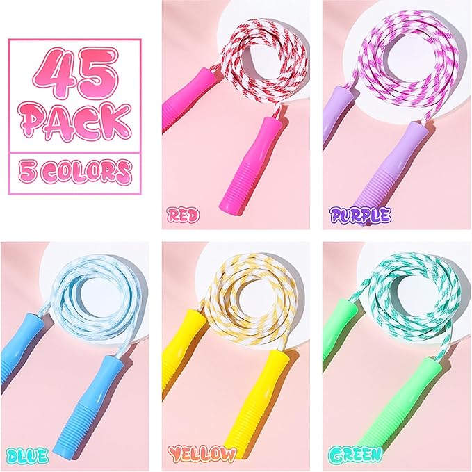 Aoriher Jump Rope for Kids Nylon Adjustable Weighted Braided Fitness Skipping Stripe Ropes with Plastic Handles 8.2 Feet for End of The School Exercise Sport Party Equipment Gift, Assorted Colors