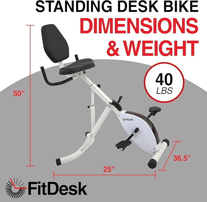 FitDesk Standing Exercise Bike Desk 3.0, Adjustable Height Indoor Cycling Trainer with Laptop Tray, Portable Stationary Fitness Desk for Home Office, Foldable Exercise Workstation, Supports 300 lbs