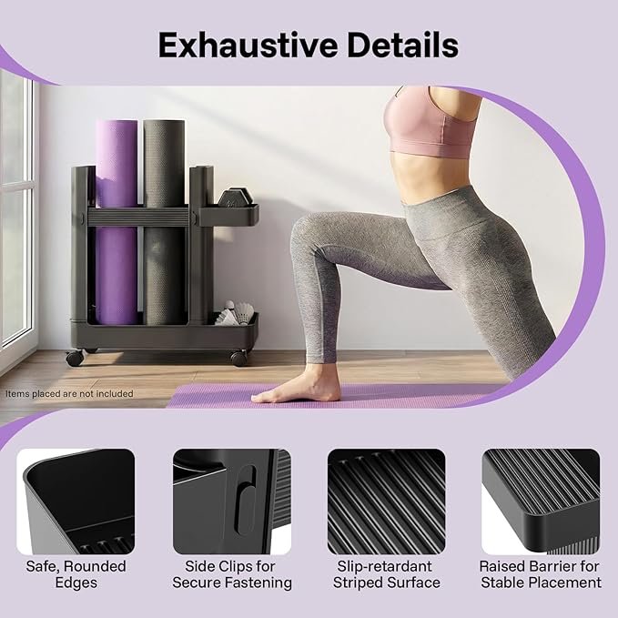 Yoga Mat Storage Racks, Home Gym Storage Rack with Wheels, Weight Cart Stand Small Gym Racks Yoga Racks, Dumbbell Weight Rack Workout Equipment Storage for Gym Fitness Organizer