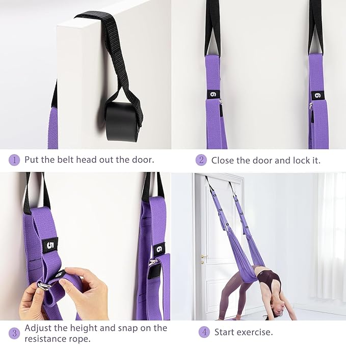 Yoga Stretching Strap, Leg Waist Back Bend Auxiliary Yoga Stretch Band, Upgraded Version with Door Anchor 2 Resistance Rope Stretch Strap Inversion Trainer for Pilates Dance Aerial Yoga Fitness