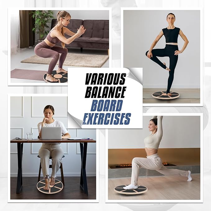 MADOG Wooden Wobble Balance Board for Adults, 15.5" Anti-Skid Sandpaper for Workout Core Trainer Physical Therapy, Home Gym Stability Board