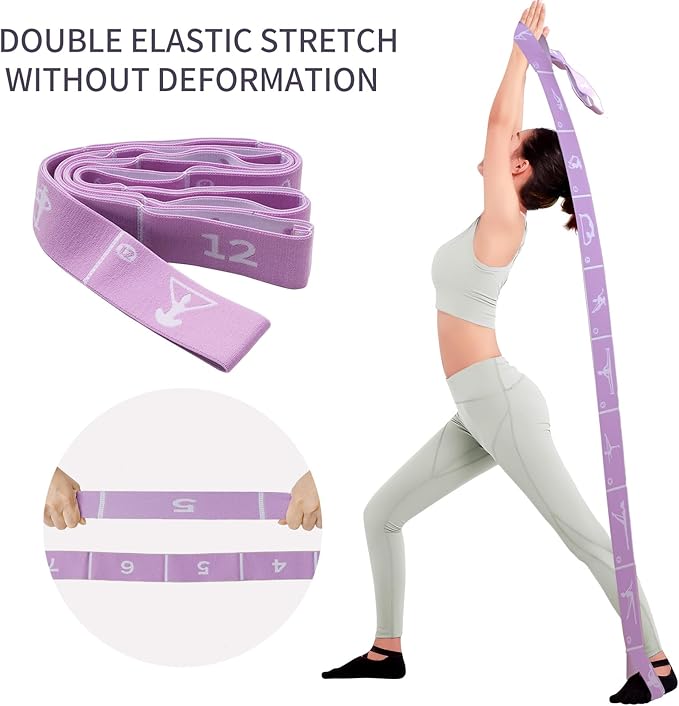 Yoga Strap with 10/12 Loops - Multi-Functional Stretch Band for Pilates, Dance, Gymnastics, Physical Therapy, Flexibility & Resistance Training, Ballet, Latin Workouts