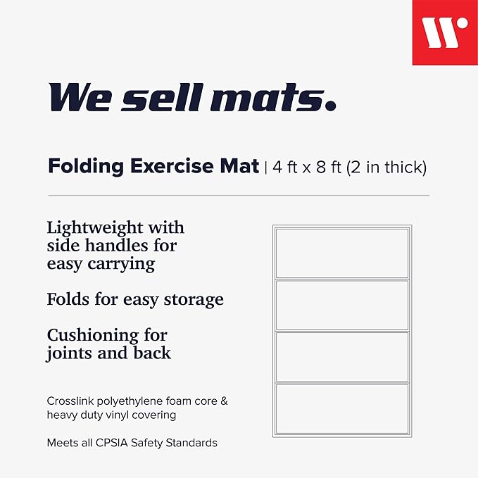 We Sell Mats - 4 ft x 8 ft x 2 in Premium Personal Fitness & Exercise Mat for Home Workout - Lightweight and Folds for Carrying – All Purpose Home Gym Mat – Thick Mat for Yoga, Pilates, Stretches