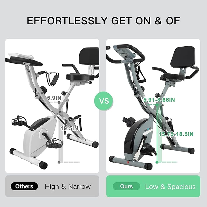 BARWING Stationary Exercise Bike for Home Workout, 5 IN 1 Foldable Indoor Cycling Bike for Seniors, 350LB Capacity, 16-Level Magnetic Resistance, Seat Backrest Adjustments
