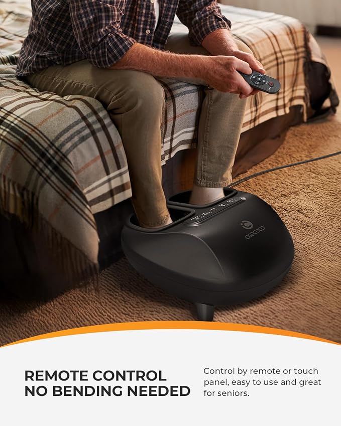 CooCoCo FSA Eligible Foot Massager with Heat, Upgrade ABS Feet Massager with Remote, Foot Massager for Neuropathy & Plantar Fasciitis, Foot Massage Machine with Base, Kneading Compression, Foot Warmer