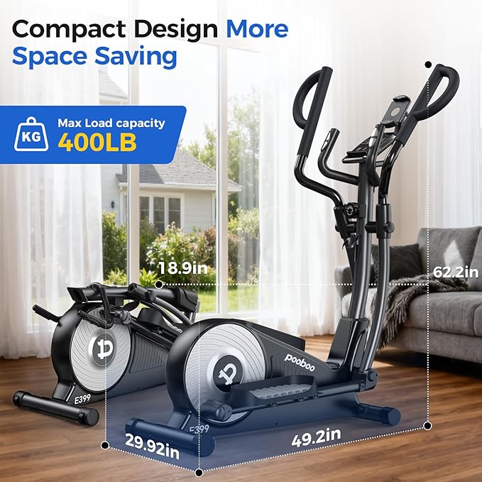pooboo Elliptical Machine, Elliptical Exercise Machine with 16-Level Resistance&Quiet Magnetic Driving System, Elliptical Machine for Home with LCD Monitor,15.5-17IN Stride, 350LBS Weight Capacity