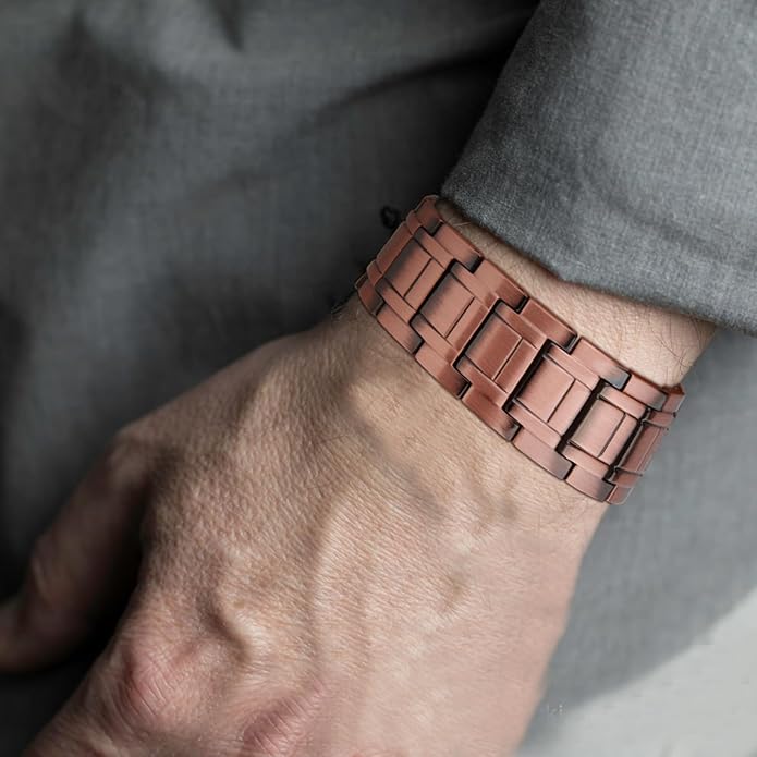 MagEnergy Copper Bracelet for Men, 3-Row Magnet Design, Ultra Strength Magnetic Bracelet 99.99% Pure Copper Wristband Adjustable Jewelry Gift with Sizing Tool