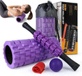 5 in 1 Foam Roller Set for Deep Tissue Muscle Massage, High Density Trigger Point Fitness Patented Exercise Foam Roller, Massage Roller, Massage Ball, Resistance Band, for Whole Body(Purple)