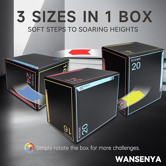 3-in-1 Dense Foam Plyometric Jump Box,30"x24"x20"-24"x20"x16"-20"x18"x16"Non-Slip Box Jumps for Home Gym,Exercise Foam Plyo Box for Fitness Training-Step-Ups,Split Squats,Dips,Box Jump Cube