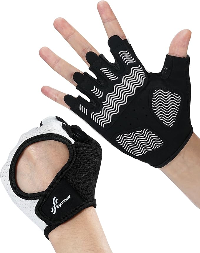 Sportneer Workout Gloves for Men & Women, Full Palm Protection Breathable Exercise Gloves w/Curved Open Back, Lightweight Fitness Gloves for Pull Up, Dumbbells, Cycling, Rowing