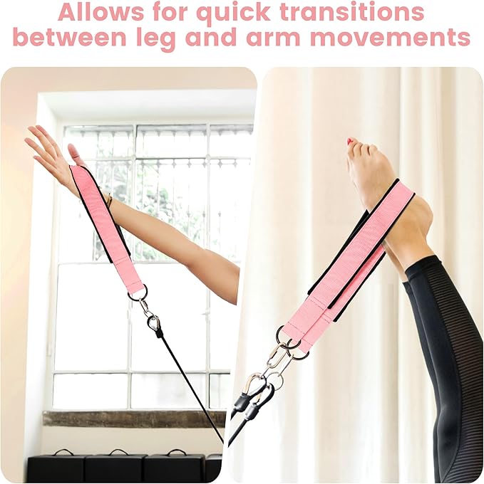 2PCS Comfortable Enhanced Thickness Pilates Double Loop Strap - D-Ring Strap for Home Gym & Yoga Workout Accessories