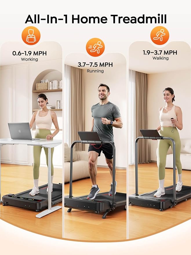 Walking Pad Treadmill with 9% Incline & Dual LED Display, 4 in 1 Foldable Treadmill with Handle bar for Home/Office, 3.5HP Portable Under Desk Treadmills with Magnetic Remote & APP Control