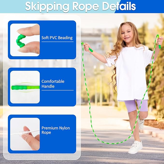 Jump Rope for Kids, 9 Ft Adjustable Jump Ropes for 4 5 6 7 8 10 12, Segmented Soft Beaded Jumping Rope Age 8-12, Tangle Free Skipping Rope for Women Man Fitness Weight Loss