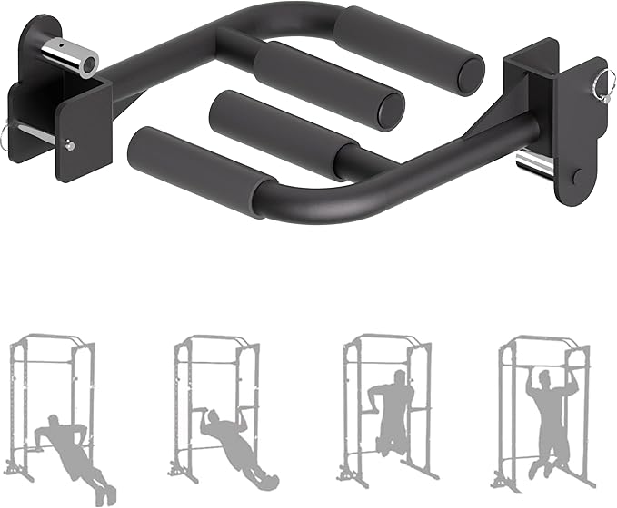 Muti-Grip Dip Bars Attachment for Power Cage with 5/8" or 1" Hole, Non-Slip Wide & Narrow Grip Dips Double Handles, 600 lbs Capacity, Squat Rack Attachment for Dips, Inverted Rows, Push-Ups