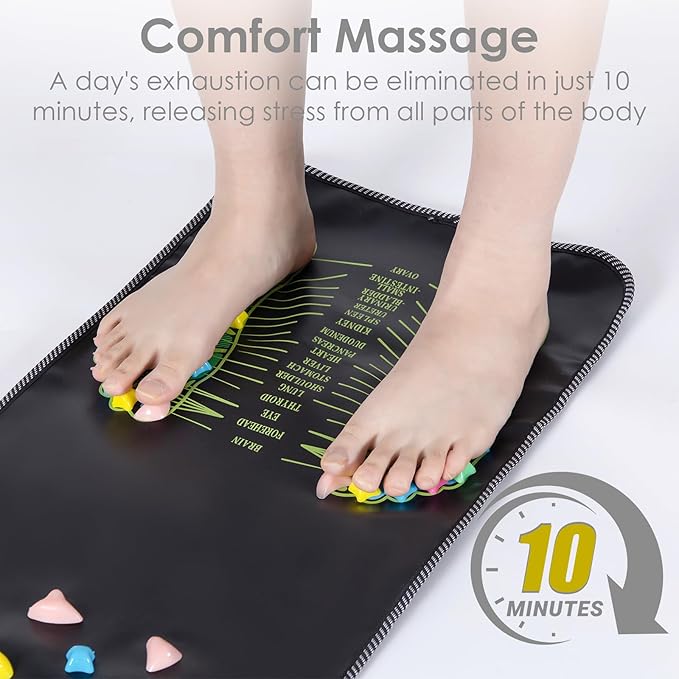 Foot Massage Mat, Reflexology Walk Stone Road Acupressure Mat with Chart, Feet Pressure Point Mat for Long Sitting Elderly Students and Office Workers (68.9 x 13.78 Inches)