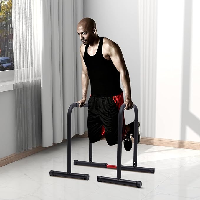 Dip Bar Heavy Duty Dip Stands Adjustable Fitness Workout Parallel Bars for Tricep Dips, Pull-Ups, Black, 440 LBS Loading Capacity
