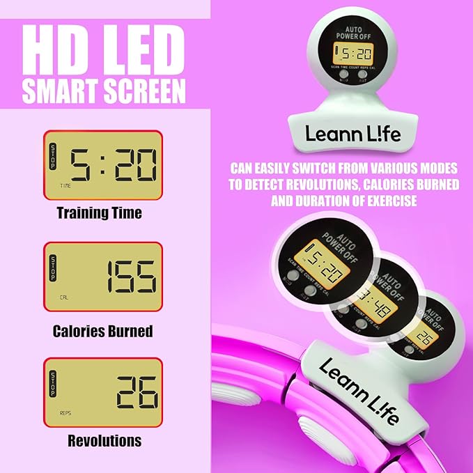U5 Smart Weighted Hula Hoop with Counter & Waist Trimmer – 16 Knots, 28"–46" Adjustable Infinity Hoop Plus Size, Quiet Rubberized Wheels, Ab Workout Fitness, Weight Loss, Abdominal Toner