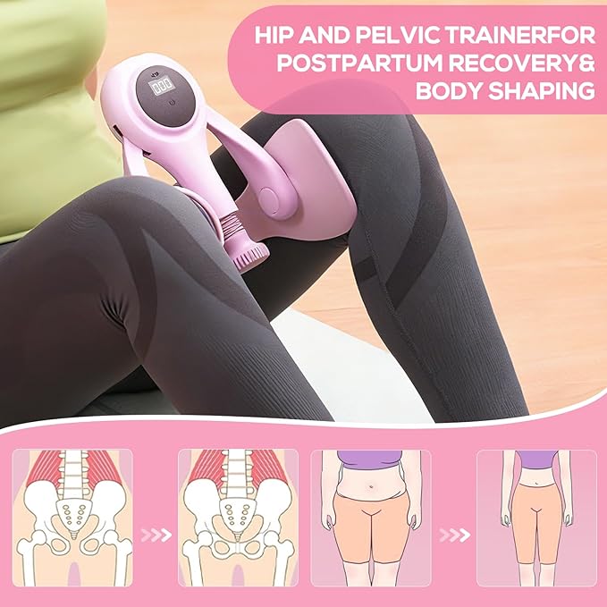 CYFIE Thigh Trainer with LED Counter, Inner Thigh Exerciser & Pelvic Floor Trainer with 2 Resistance Bands, Adjustable Kegel Exerciser for Women, Hip & Glute Workout Equipment for Home Gym