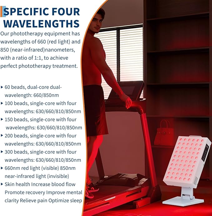 Red Light Therapy for Face and Body, Red Near Infrared Light with Timer and Stand, 60 Dual Chip LEDs, High Power Output Red Light Panel for Skin, Pain, Energy, Recovery, Performance, RT 300(NO Base)