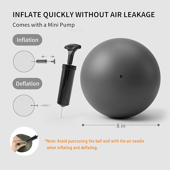 Pilates Ball 8 inch, Small Yoga Ball Extra Thick, Mini Pilates Ball with Pump, Non-Slip Surface Small Exercise Ball for Physical Therapy, Stretching, Strength & Core Training