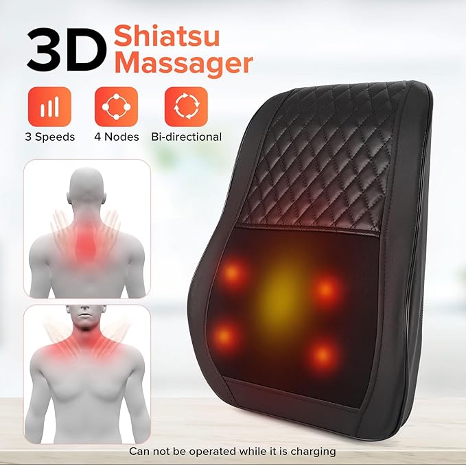 AERLANG Cordless Neck and Back Massager with Heat, 3D Shiatsu Kneading Pillow, 4 Massage Nodes & Bi-Directional Deep Tissue Massage for Neck/Shoulders/Back, Ideal Gift for Women & Men