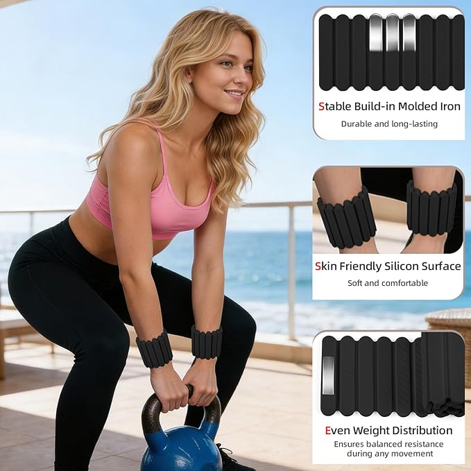 Abahub Wearable Wrist & Ankle Weights Set of 2, Stackable Magnetic Weighted Bracelet for Women, Waterproof Silicone Arm Leg Weights for Home Gym Workout, Running, Yoga & Pilates
