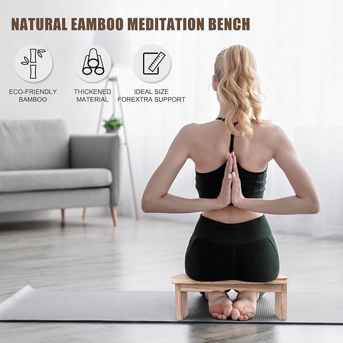 Folding Yoga Meditation Bench - Yoga Kneeling Bench for Adult, Wooden Zen Meditation Stool Kneeling Bench for Yoga Practice (Light Brown)