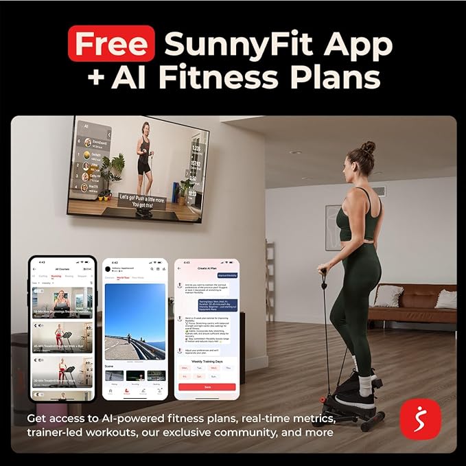 Sunny Health & Fitness Mini Steppers for Exercise at Home, Stair Step Workout Machine with Optional Resistance Bands, Full Body Cardio Equipment, Optional Free SunnyFit App Connection Smart Stepper