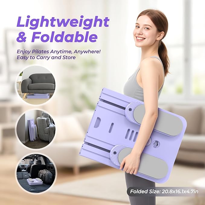 Multifunctional Pilates Board, Pilates Reformer Sets 7-in-1 Foldable Pilates Reformer Machine for Home Workout with Timer, Phone Holder, Push-up Bar, Ab Board, 330LBS Capacity Portable Set